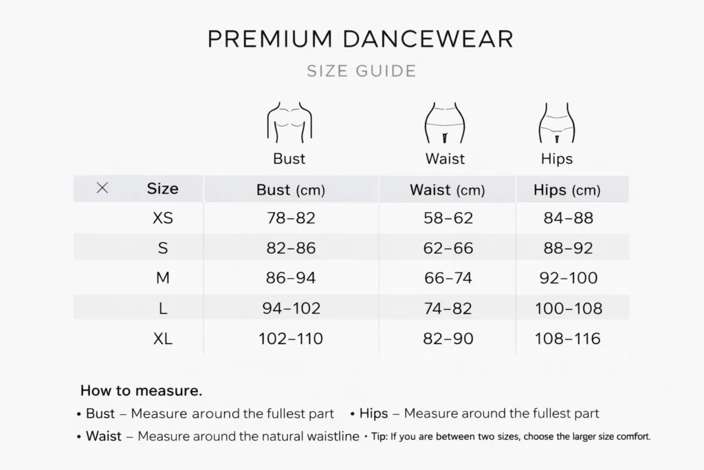 Premium Dancewear Size Chart Adults All